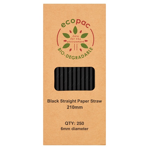 Ecopac 250 Black Straight Paper Straw 210mm